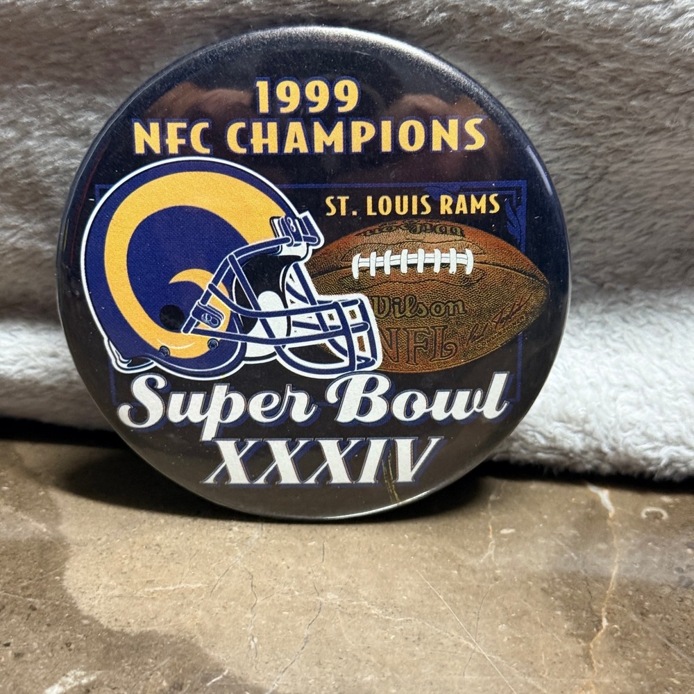 NFL St. Louis Rams Pin OS Blue 1999 NFC Champions Super Bowl XXXIV Button
